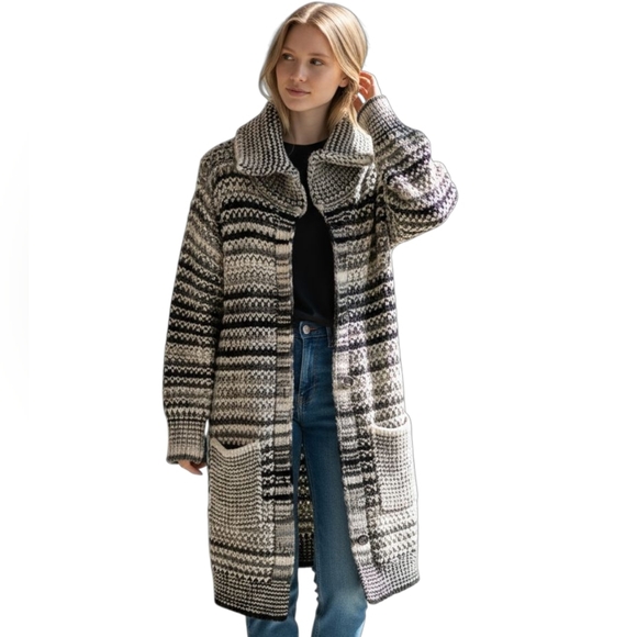 Elsamanda Sweaters - Elsamanda Wool Blend Made In Italy Knitting Gray Stripe Long Cardigan. S…